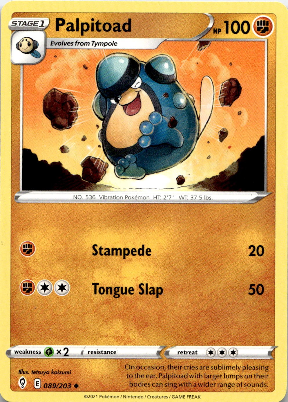 Palpitoad 089/203 Uncommon Evolving Skies Pokemon Lightly Played