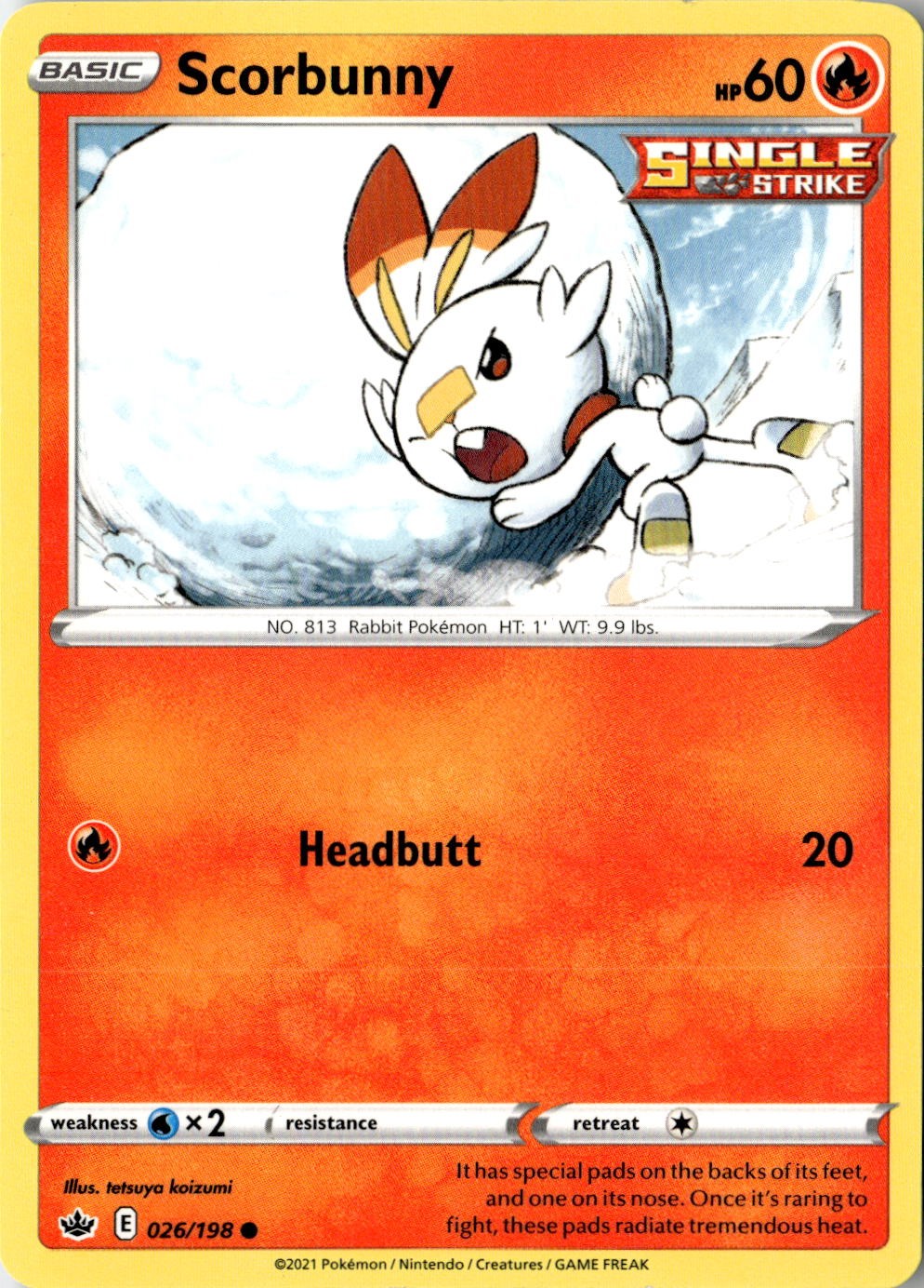 2021 POKEMON SCORBUNNY 026/198 COMMON CHILLING REIGN NEAR MINT