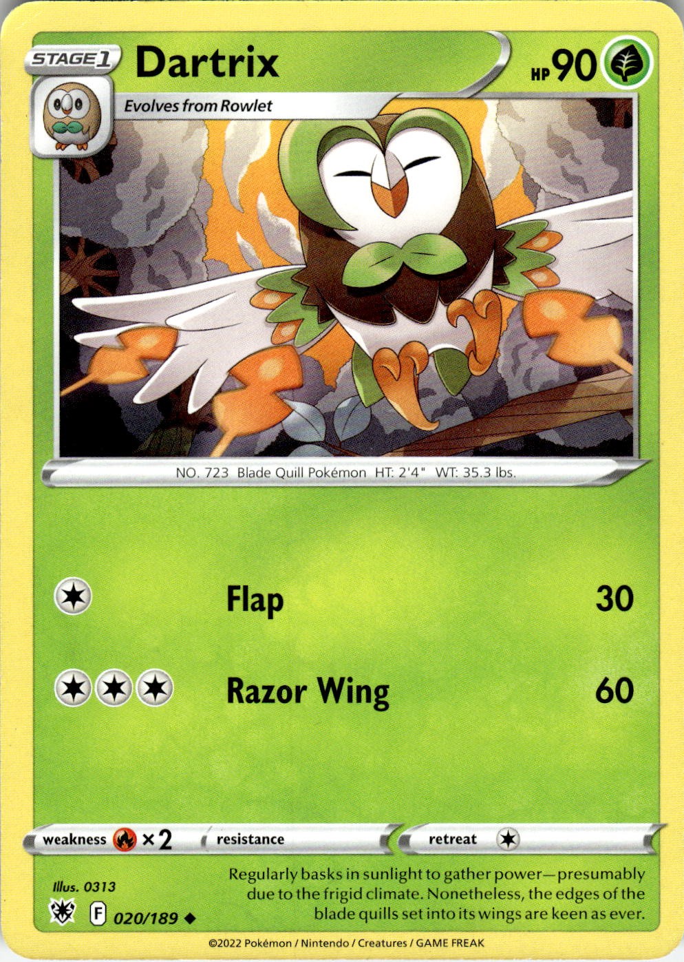 Dartrix 020/189 Uncommon Astral Radiance Pokemon Near Mint
