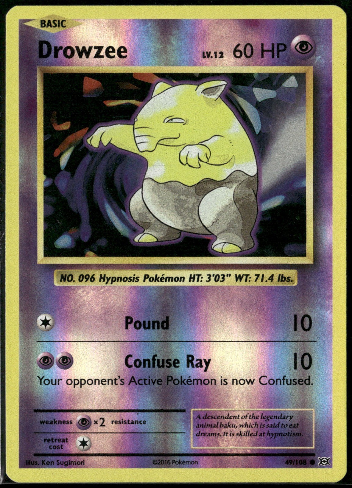 Drowzee Reverse Holo Common XY - Evolutions 49/108 NM