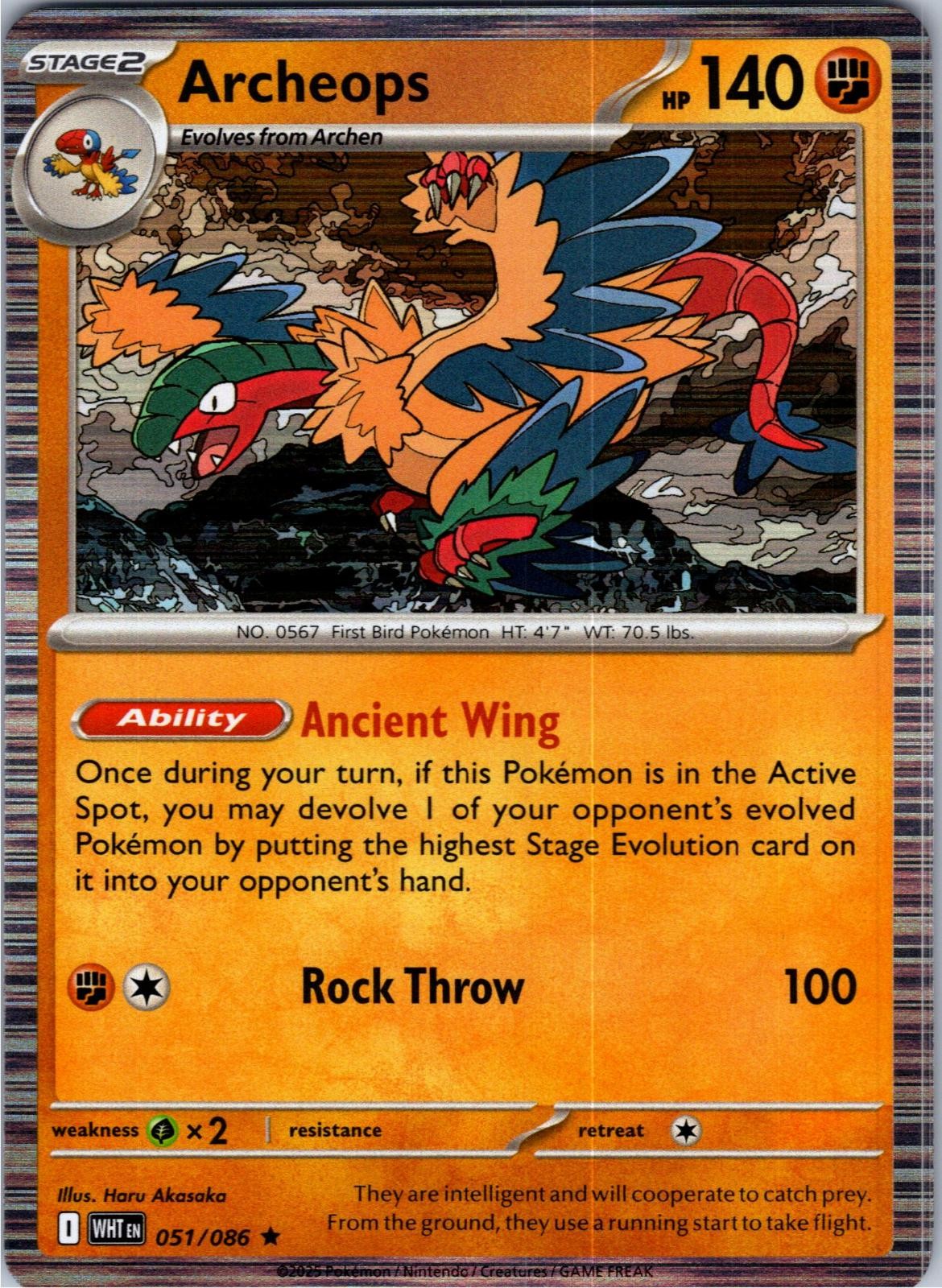 Archeops 051/086 Holo Rare White Flare Pokemon Lightly Played