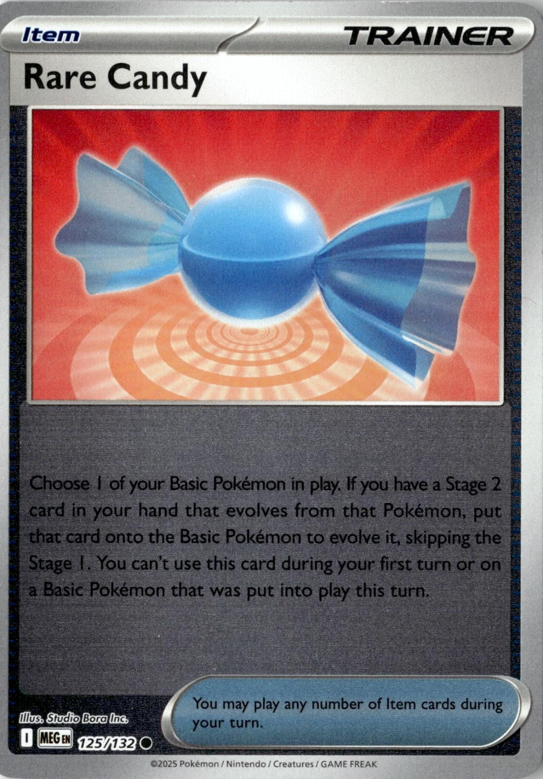 2025 POKEMON RARE CANDY 125/132 COMMON MEGA EVOLUTION REVERSE HOLO NEAR MINT