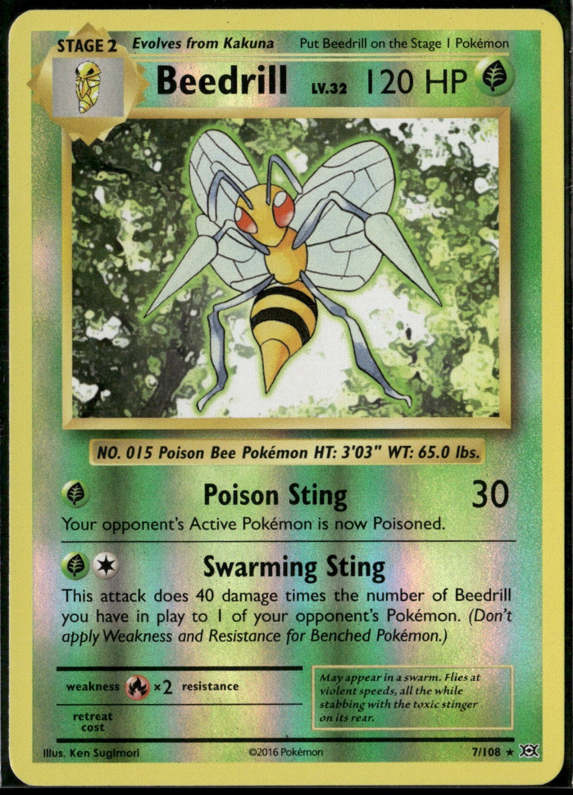 Beedrill Reverse Holo Rare XY - Evolutions 7/108 NM