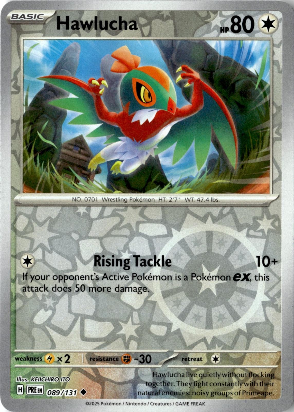 2025 POKEMON HAWLUCHA 089/131 UNCOMMON PRISMATIC EVOLUTIONS REVERSE HOLO NM