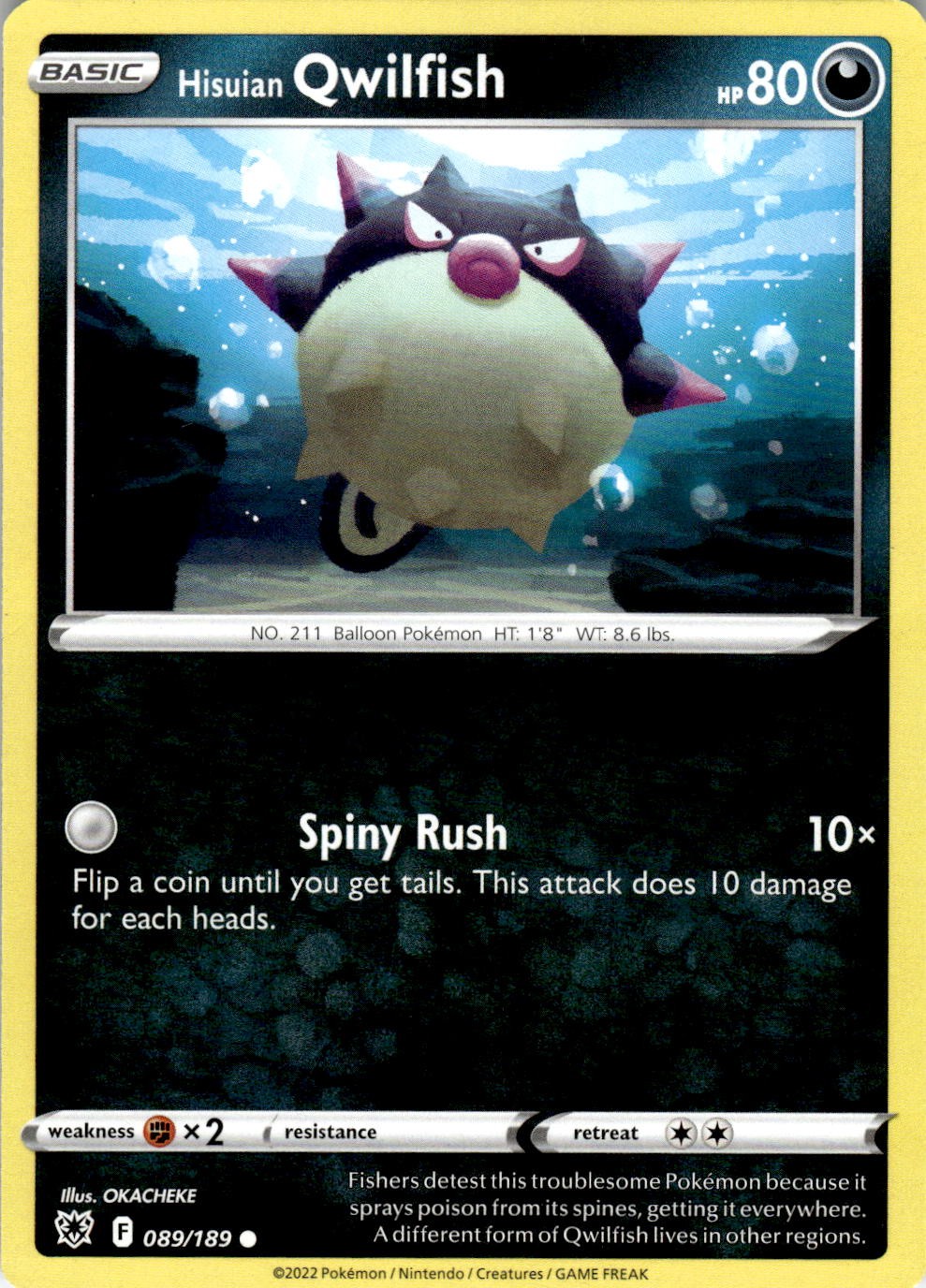 Hisuian Qwilfish 089/189 Common Astral Radiance Pokemon Near Mint