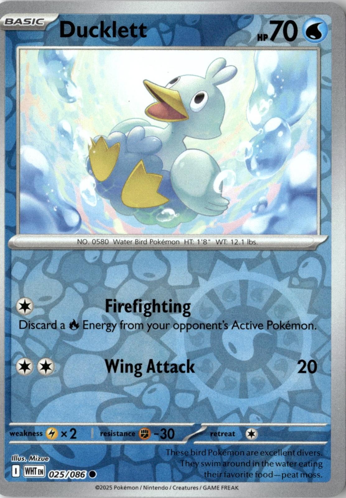 2025 POKEMON DUCKLETT 025/086 COMMON WHITE FLARE NEAR MINT