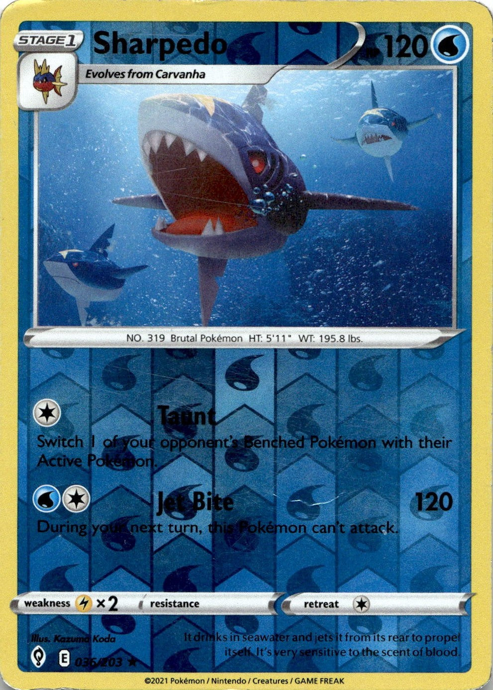 Sharpedo 036/203 Rare Evolving Skies Pokemon Reverse Holo Lightly Played