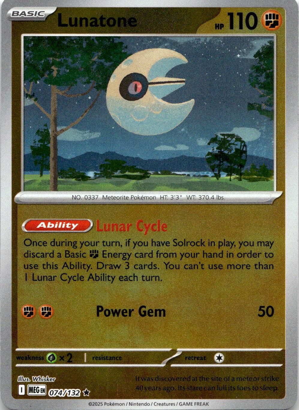 Lunatone 074/132 Rare Mega Evolution Pokemon Reverse Holo Near Mint