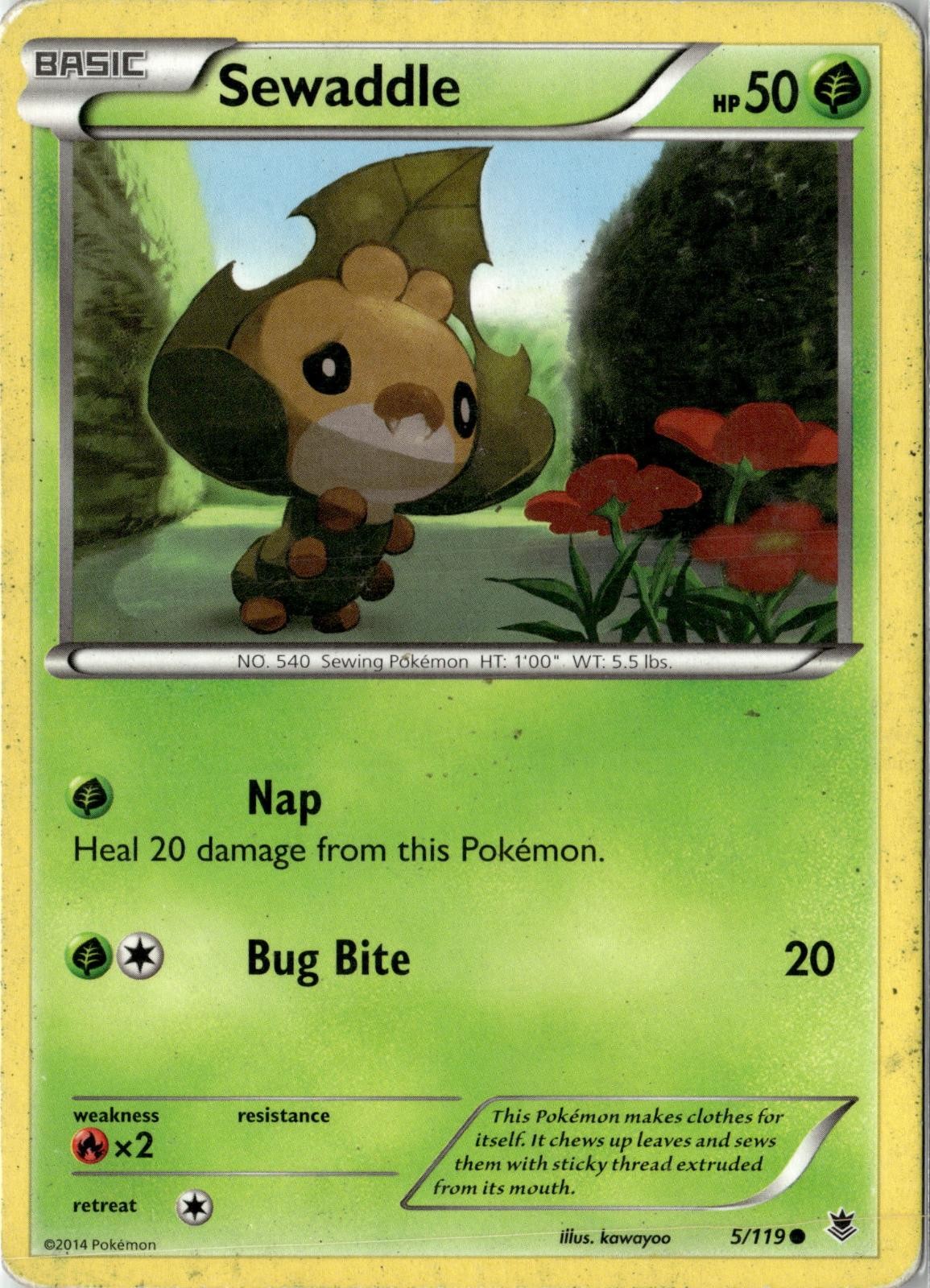 2014 POKEMON SEWADDLE 5/119 COMMON PHANTOM FORCES LIGHTLY PLAYED
