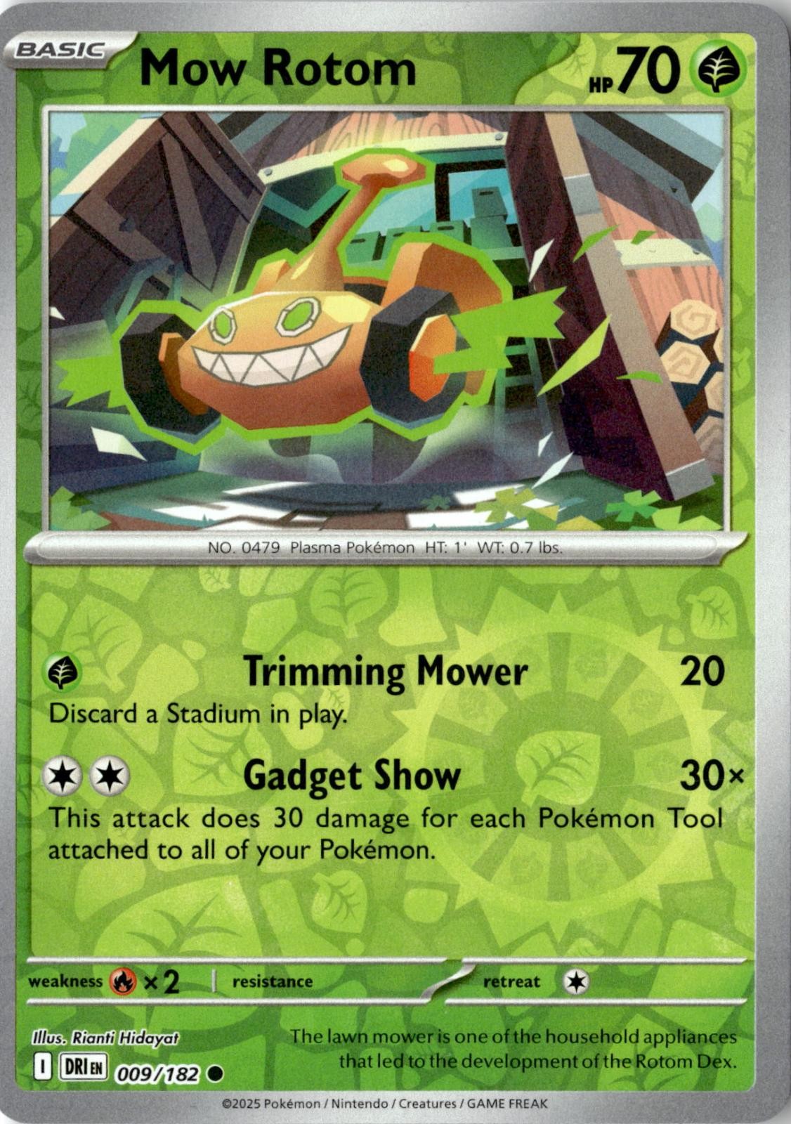 2025 POKEMON MOW ROTOM 009/182 COMMON DESTINED RIVALS REVERSE HOLO NEAR MINT