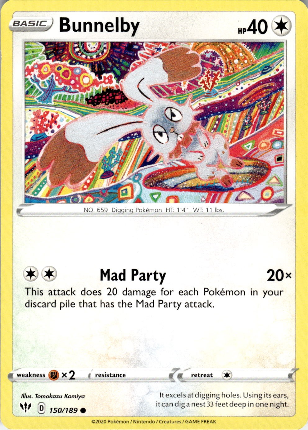 Bunnelby 150/189 Common Darkness Ablaze Pokemon Near Mint