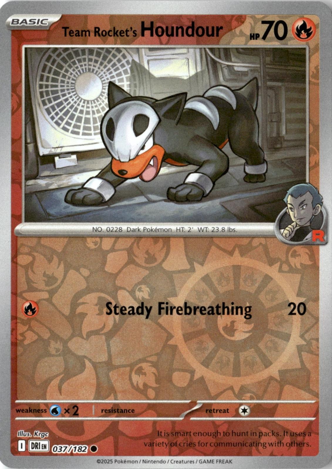 2025 POKEMON TEAM ROCKET'S HOUNDOUR 037/182 COMMON DESTINED RIVALS NEAR MINT