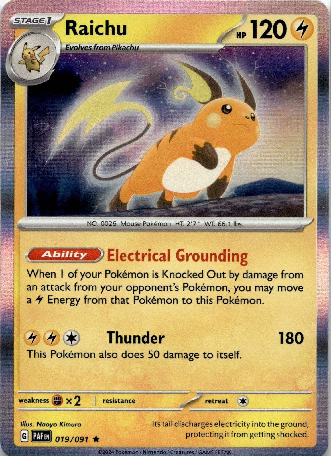 Raichu 019/091 Rare Paldean Fates Pokemon Holo Near Mint