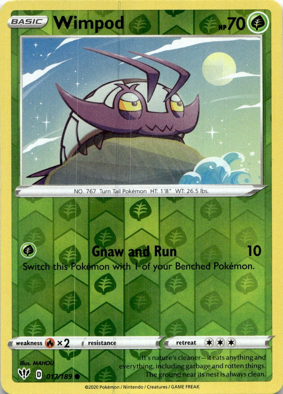 Wimpod 017/189 Common Darkness Ablaze Pokemon Reverse Holo Lightly Played