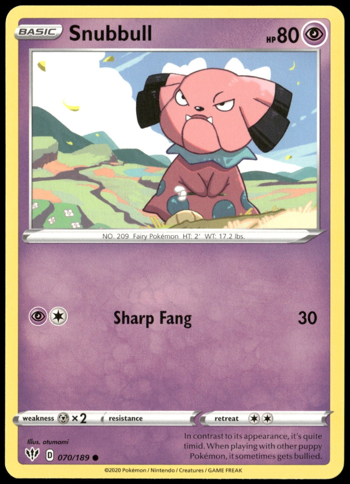 Snubbull Common SWSH03: Darkness Ablaze 070/189 NM