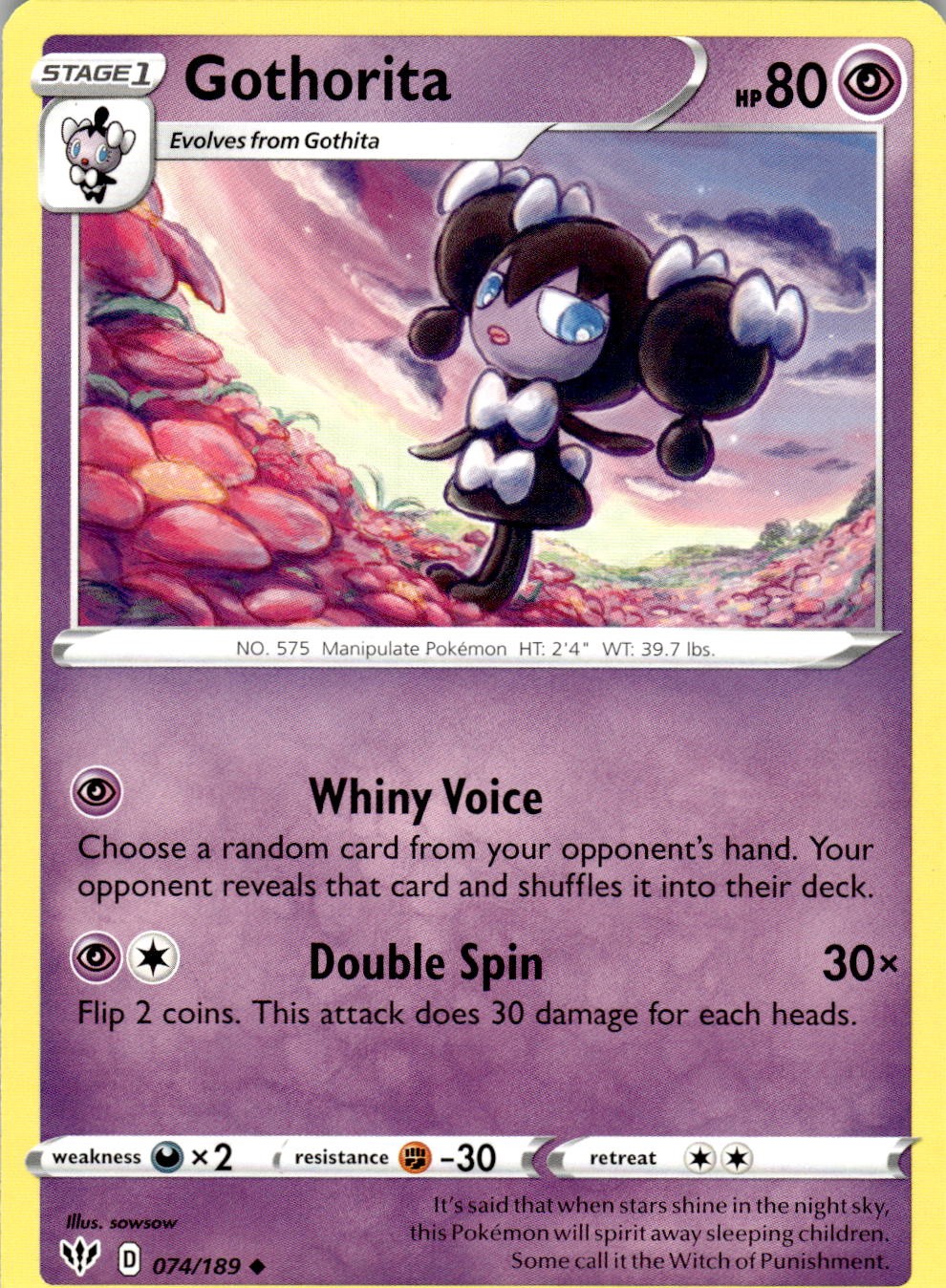 Gothorita 074/189 Uncommon Darkness Ablaze Pokemon Lightly Played
