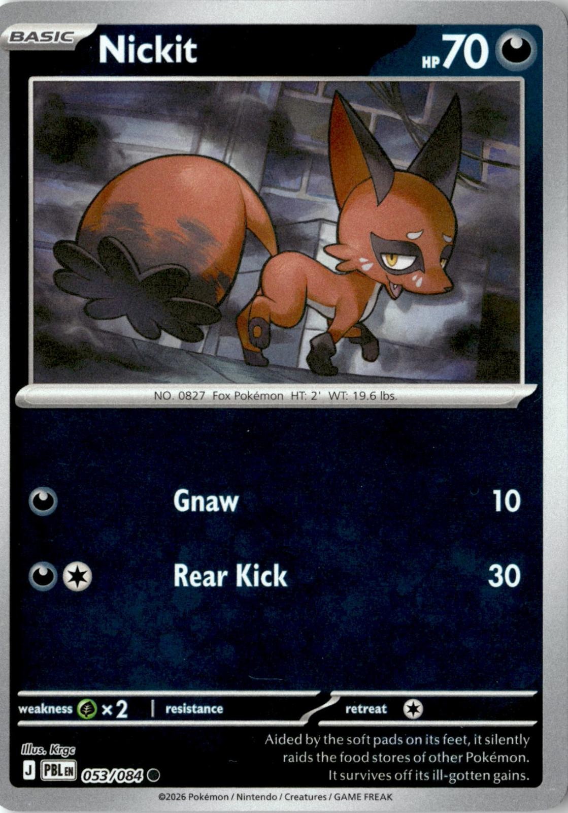 2026 POKEMON NICKIT 053/084 COMMON PITCH BLACK REVERSE HOLO NEAR MINT