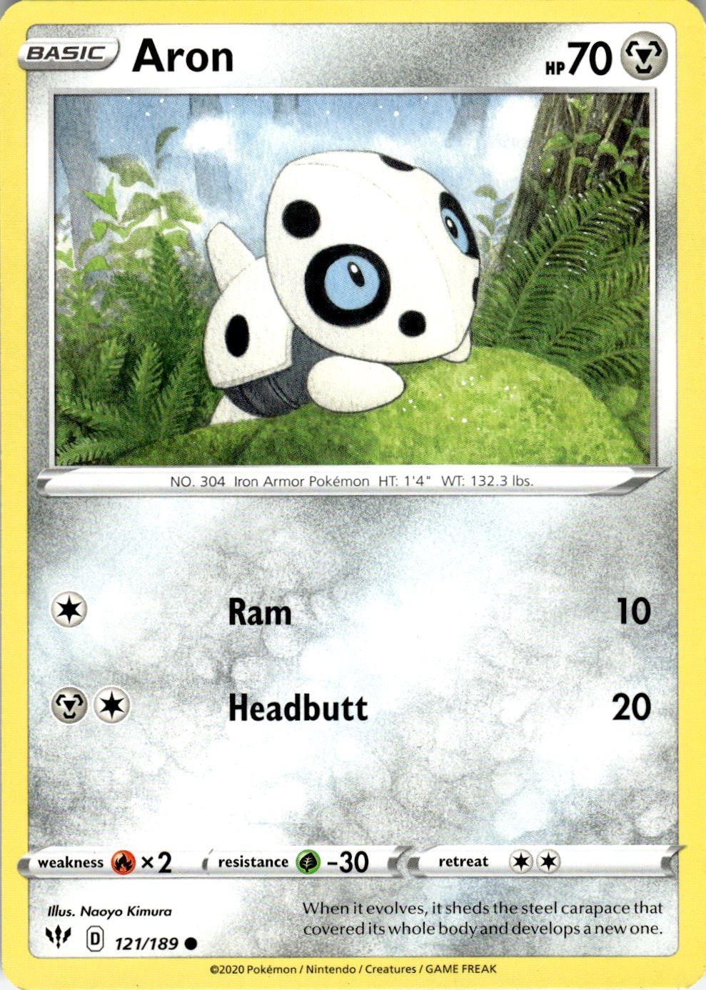 Aron 121/189 Common Darkness Ablaze Pokemon Near Mint