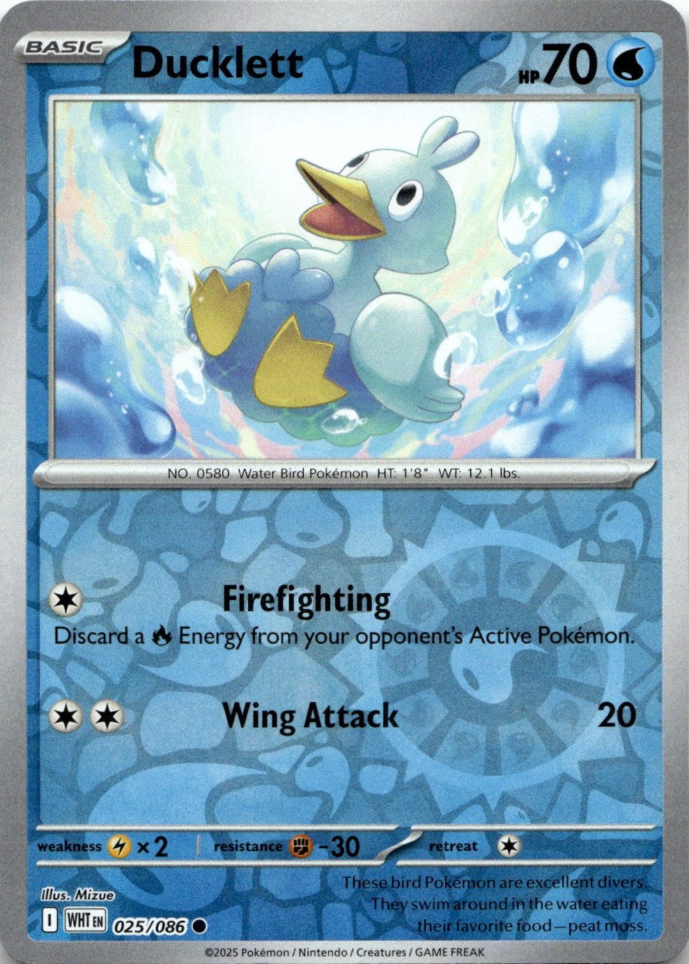 Ducklett 025/086 Common White Flare Pokemon Reverse Holo Near Mint