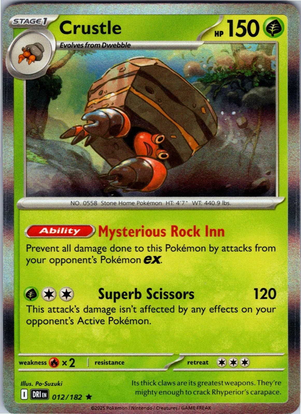 Crustle 012/182 Rare Destined Rivals Pokemon Holo Near Mint