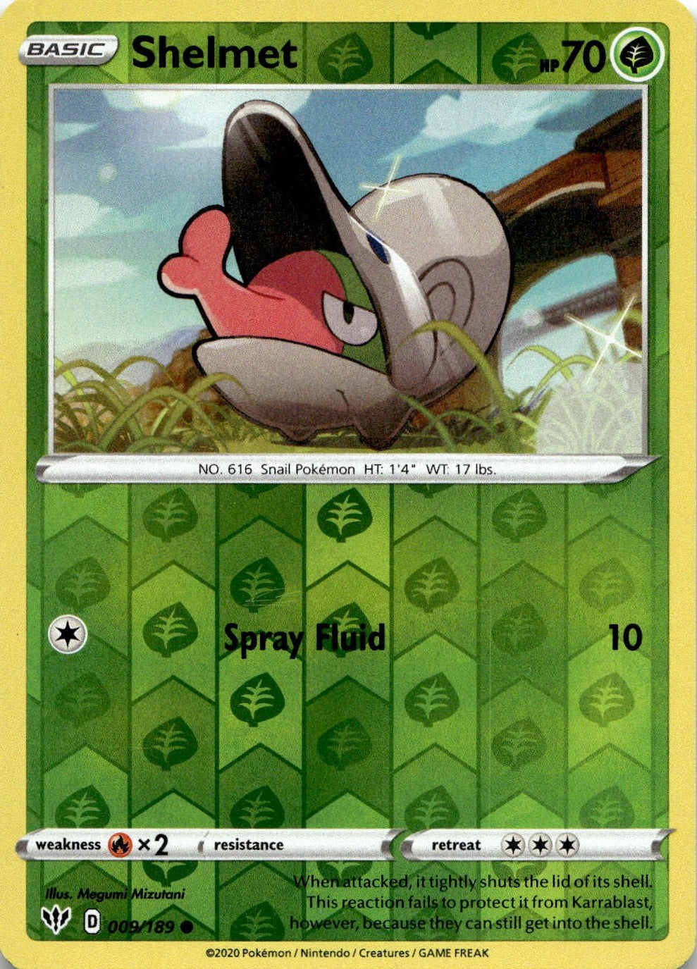Shelmet 009/189 Common Darkness Ablaze Pokemon Reverse Holo Lightly Played