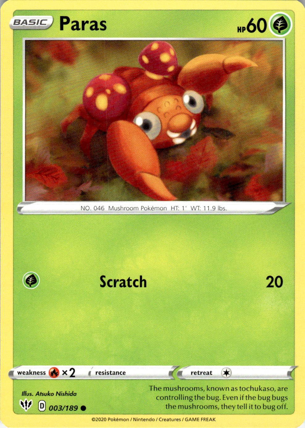 Paras 003/189 Common Darkness Ablaze Pokemon Near Mint