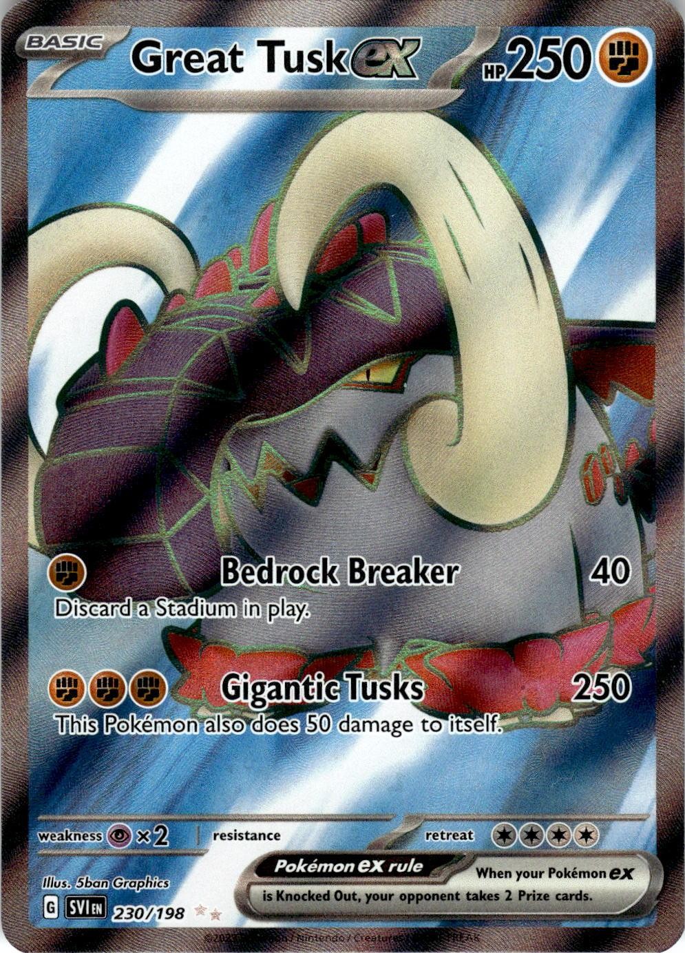 2023 POKEMON GREAT TUSK EX 230/198 ULTRA RARE SCARLET & VIOLET HOLO NEAR MINT