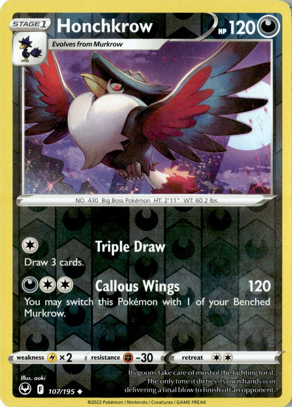2022 POKEMON HONCHKROW 107/195 UNCOMMON SILVER TEMPEST NEAR MINT