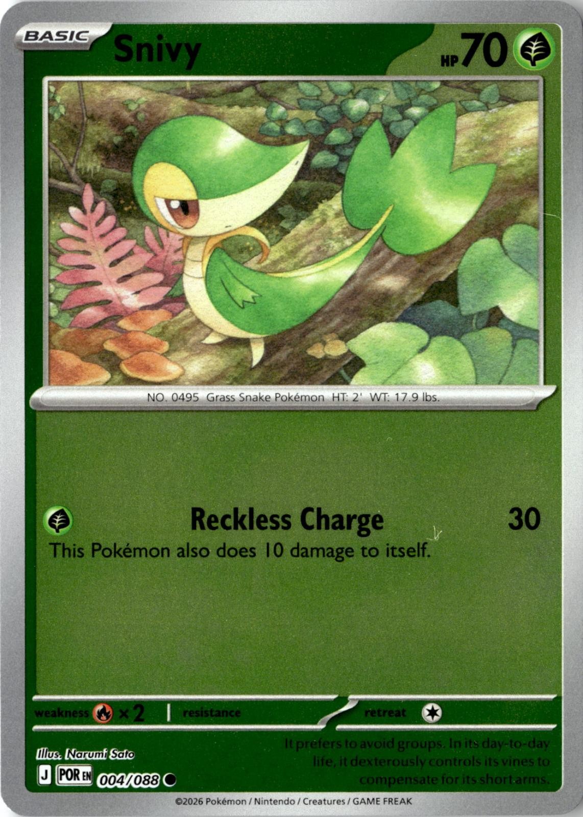 2026 POKEMON SNIVY 004/088 COMMON PERFECT ORDER REVERSE HOLO NEAR MINT