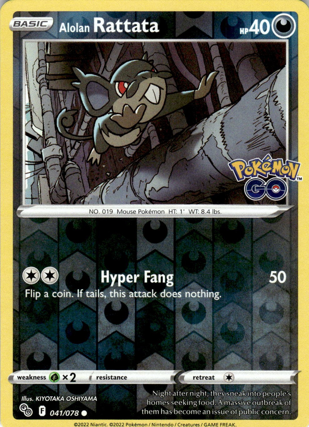 Alolan Rattata 041/078 Common Pokemon GO Pokemon Reverse Holo Near Mint