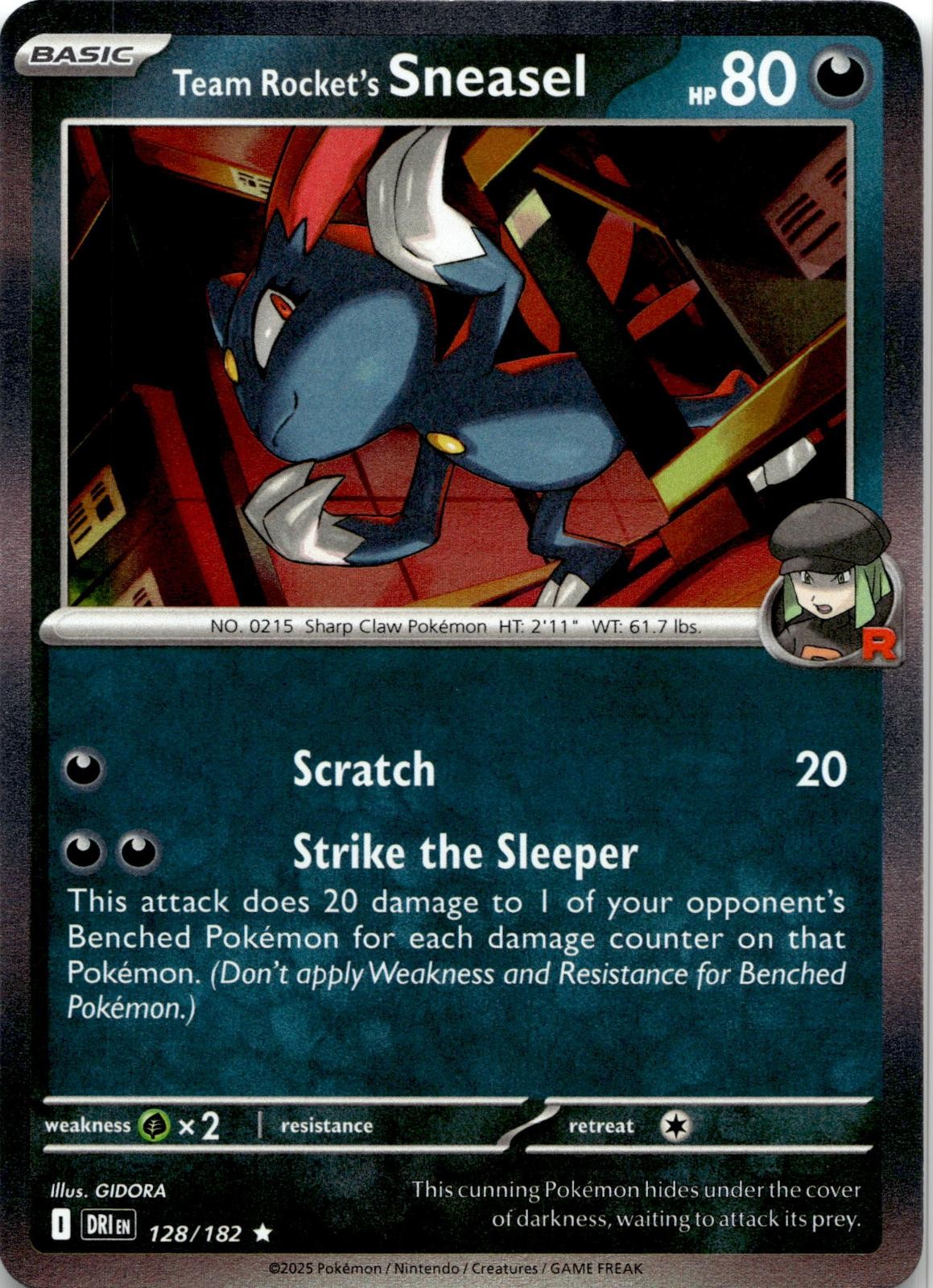 Team Rocket's Sneasel 128/182 Rare Destined Rivals Pokemon Holo Near Mint