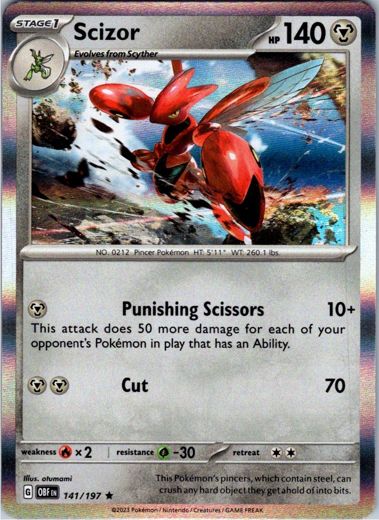 Scizor 141/197 Rare Obsidian Flames Pokemon Holo Near Mint