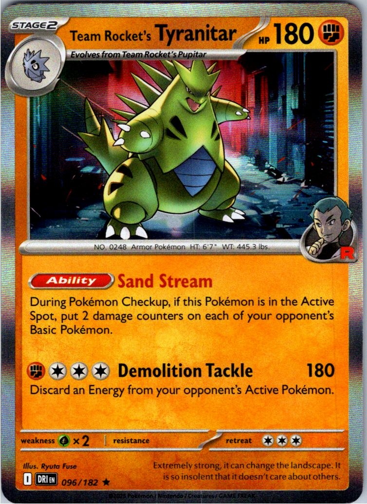 Team Rocket's Tyranitar 096/182 Rare Destined Rivals Pokemon Holo Near Mint