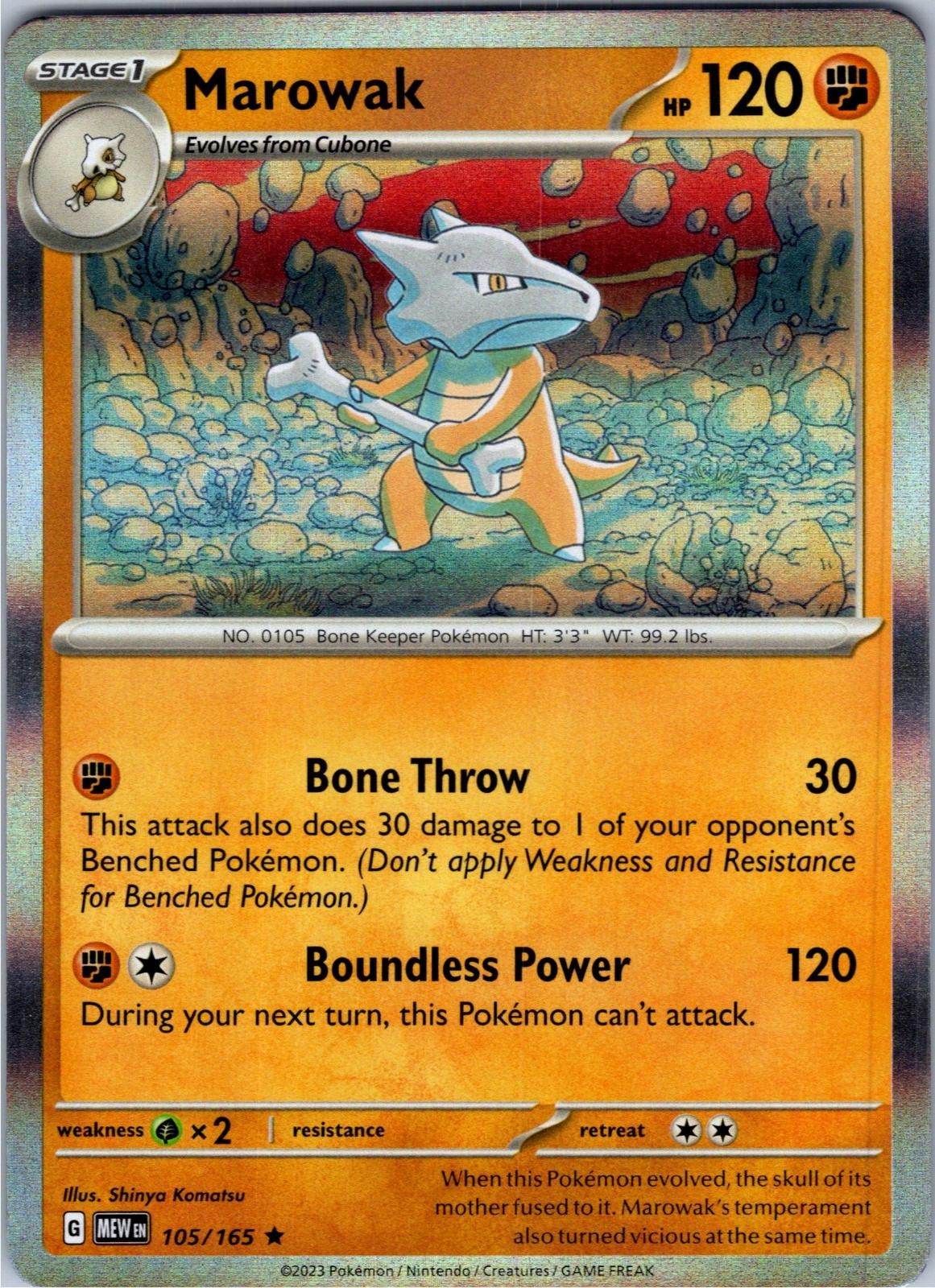 Marowak 105/165 Rare 151 Pokemon Holo Lightly Played