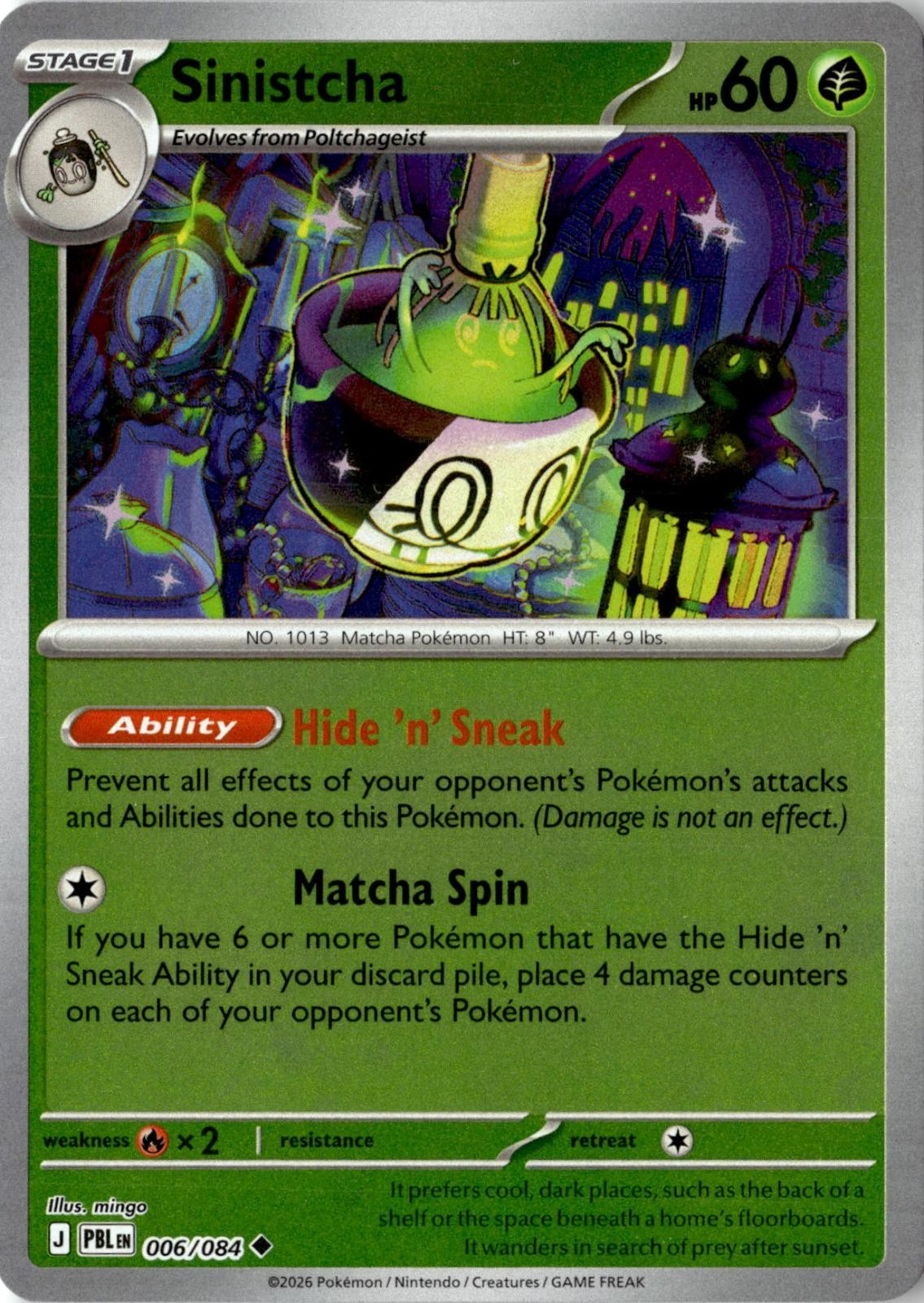 2026 POKEMON SINISTCHA 006/084 UNCOMMON PITCH BLACK REVERSE HOLO NEAR MINT