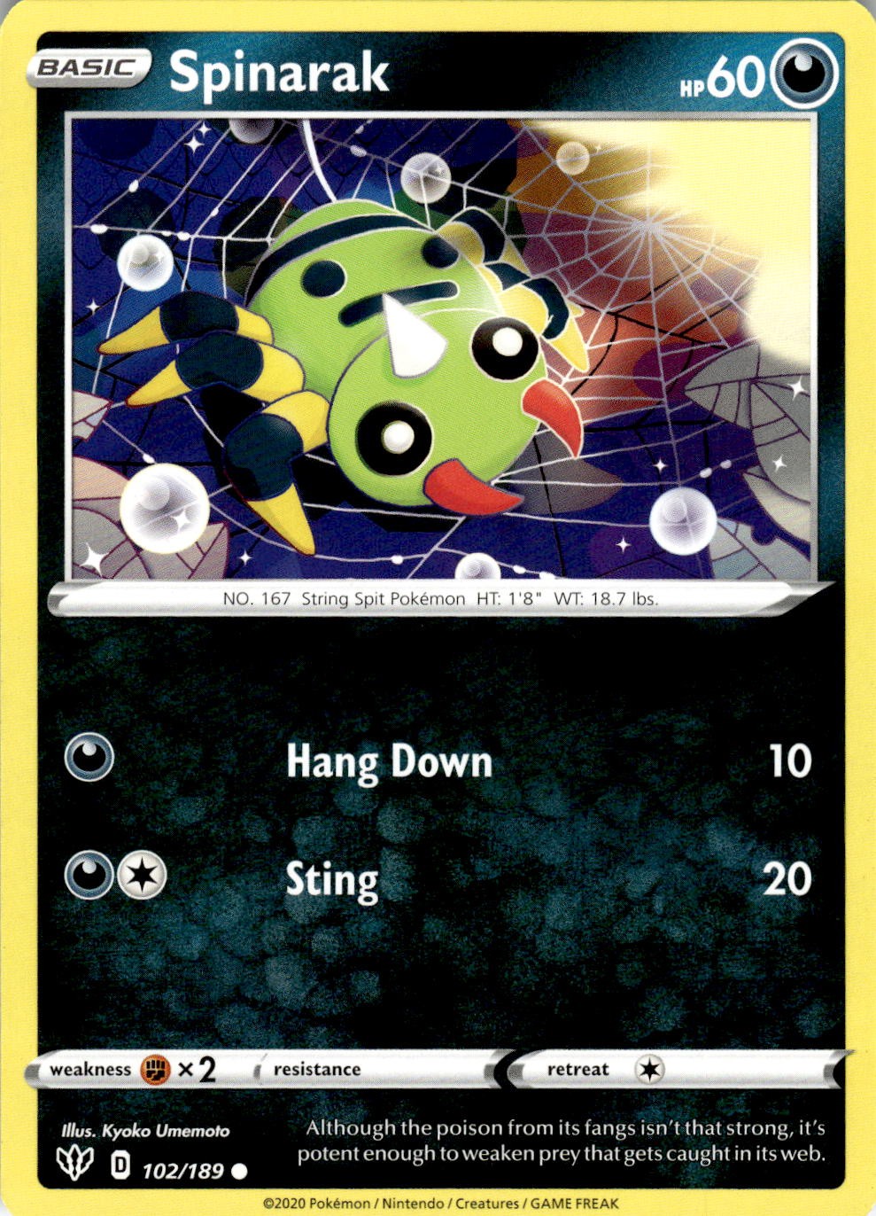 Spinarak 102/189 Common Darkness Ablaze Pokemon Near Mint