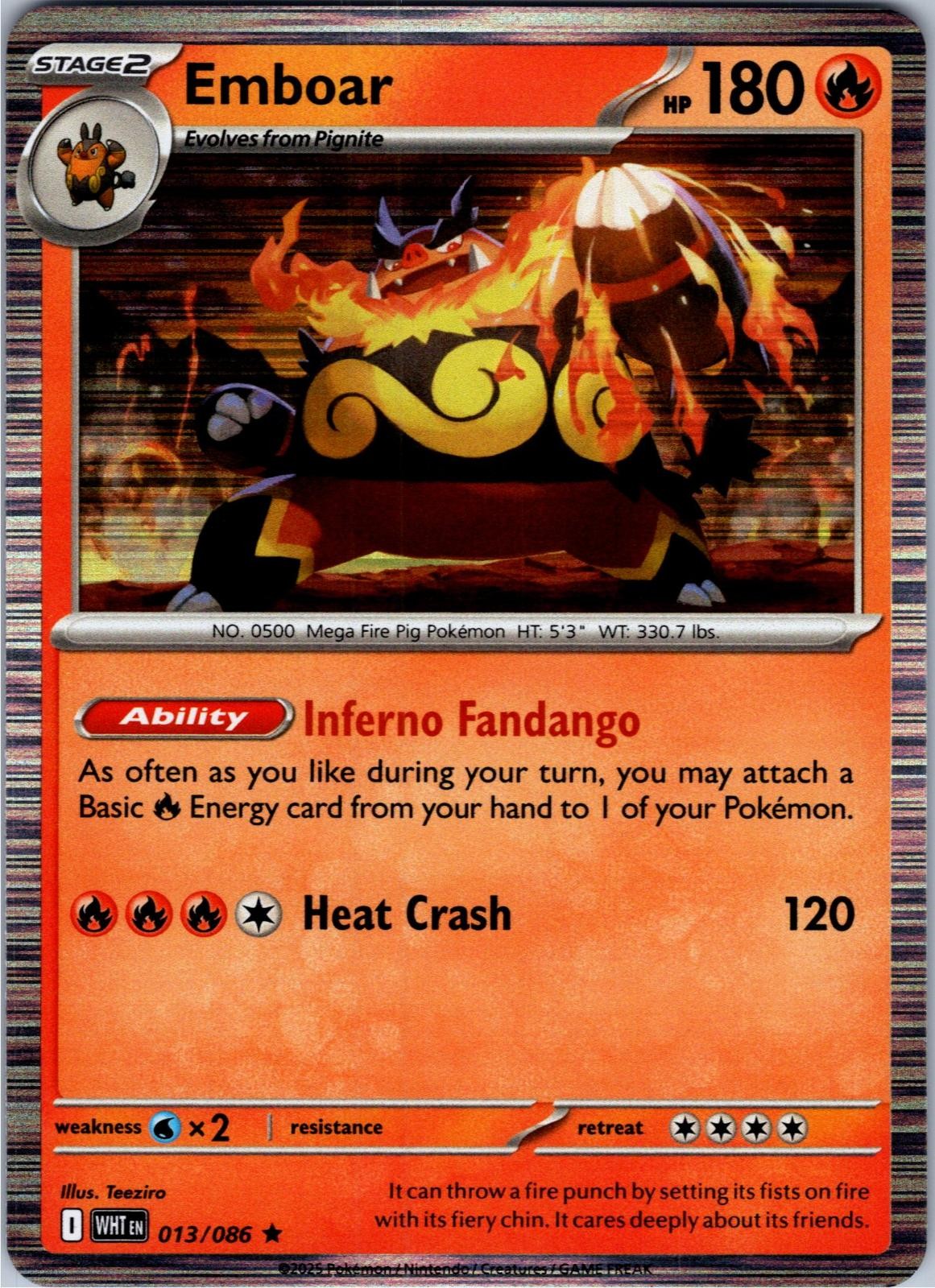 Emboar 013/086 Holo Rare White Flare Pokemon Near Mint