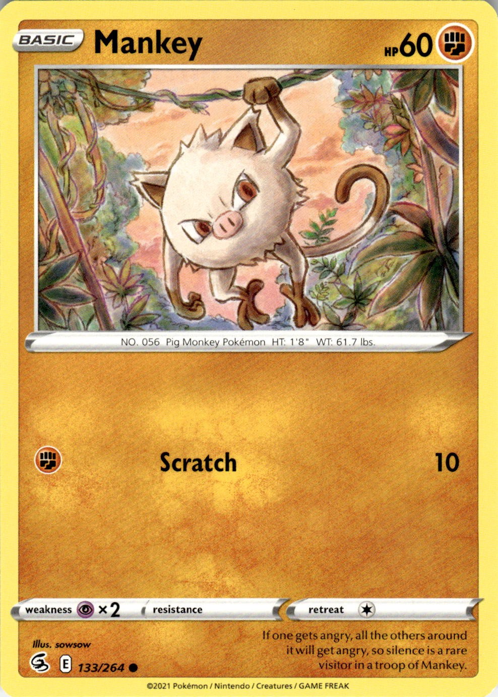 Mankey 133/264 Common Fusion Strike Pokemon Near Mint