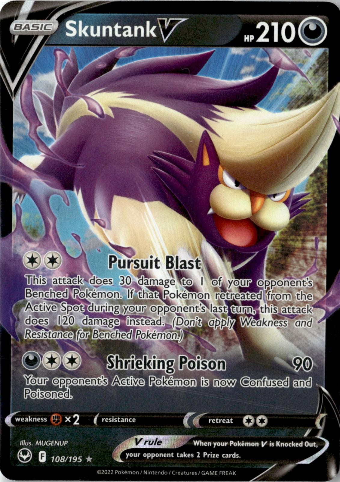 2022 POKEMON SKUNTANK V 108/195 HOLO V RARE SILVER TEMPEST NEAR MINT