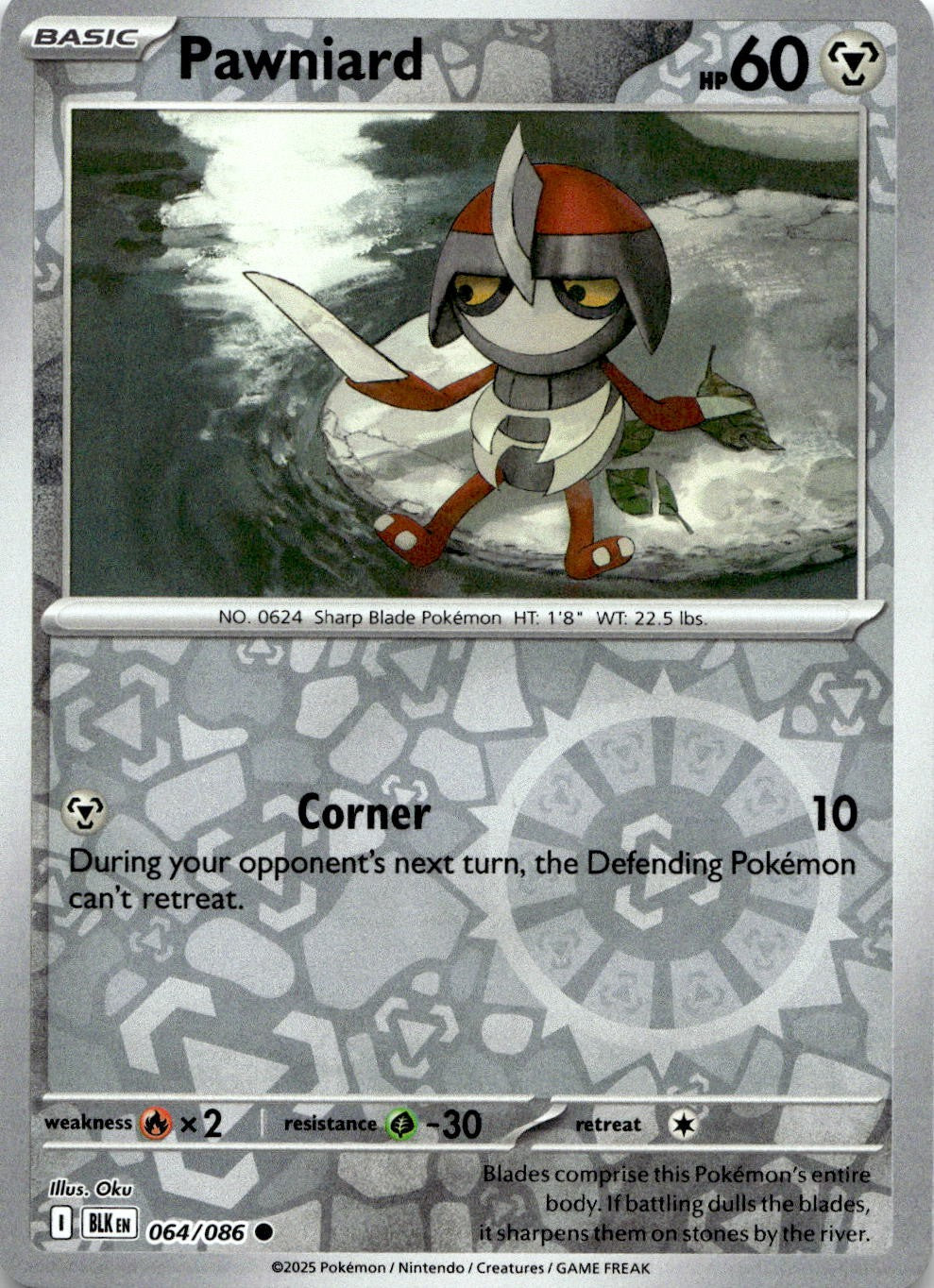 Pawniard 064/086 Common Black Bolt Pokemon Reverse Holo Near Mint