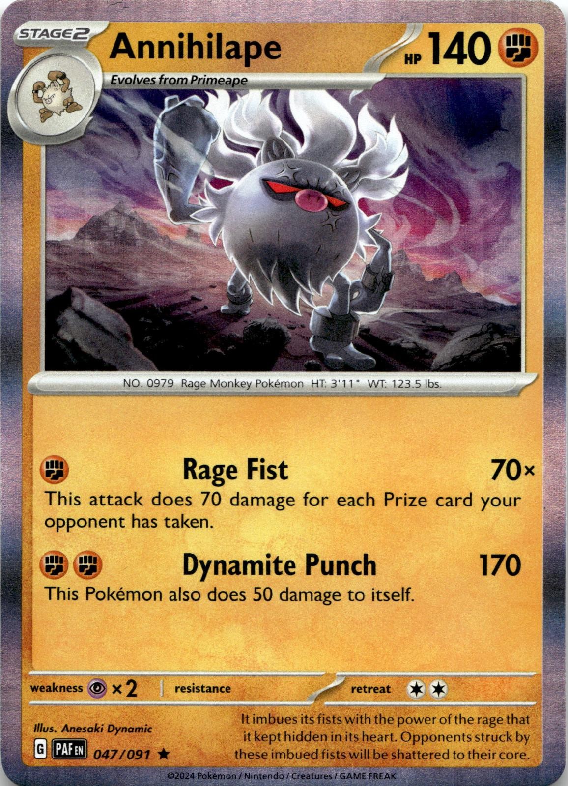 Annihilape 047/091 Rare Paldean Fates Pokemon Holo Near Mint