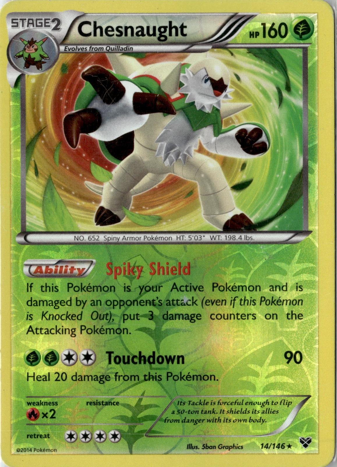 2014 POKEMON CHESNAUGHT 14/146 RARE XY BASE SET REVERSE HOLO LIGHTLY PLAYED