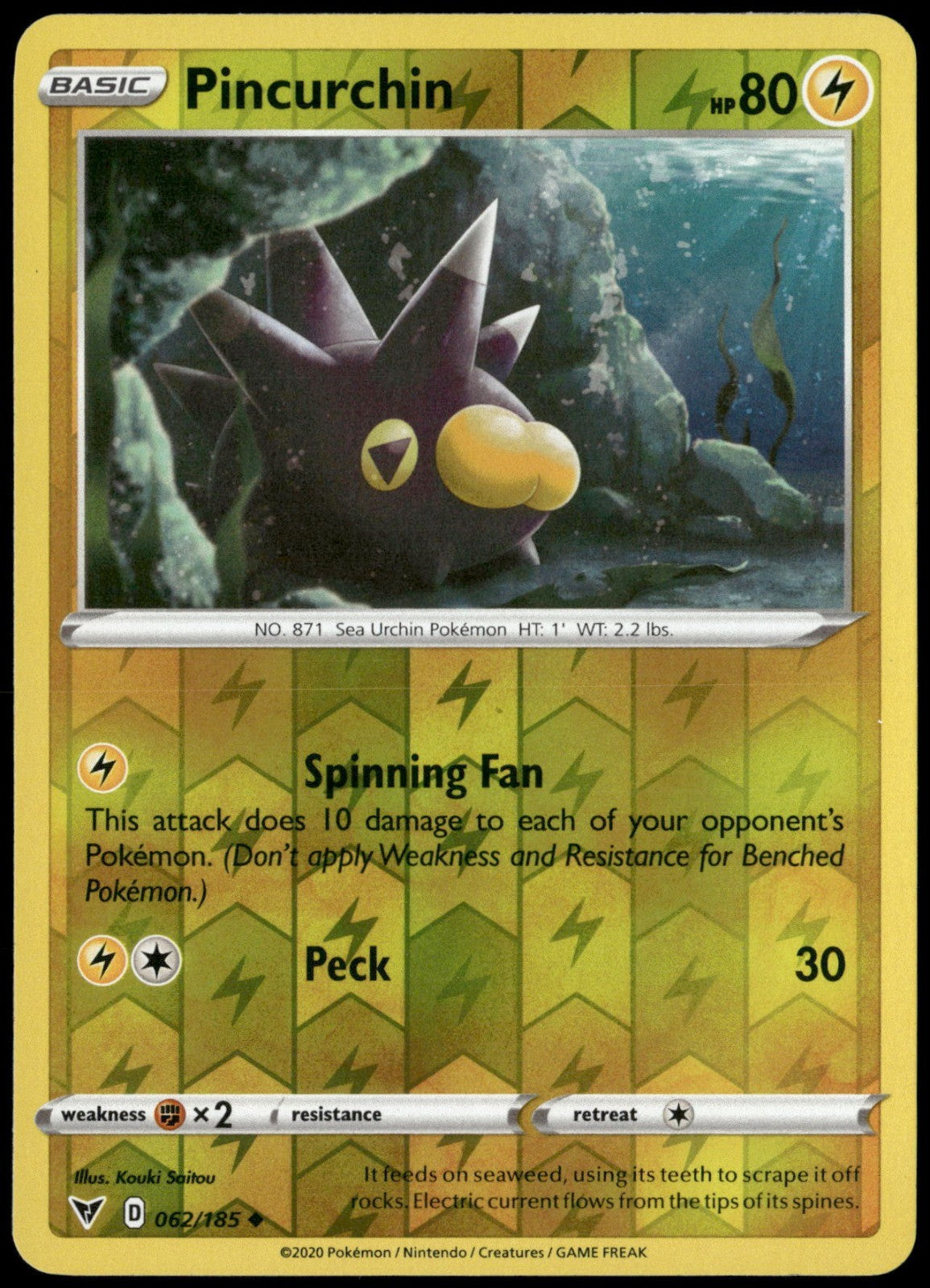 Pincurchin Reverse Holo Uncommon SWSH04: Vivid Voltage 062/185 NM