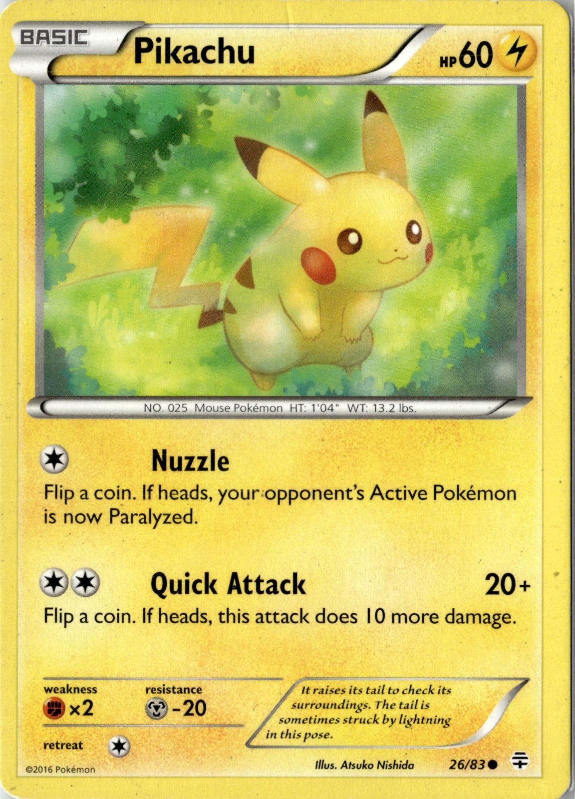 2016 POKEMON PIKACHU 26/83 COMMON GENERATIONS LP/MP DENT