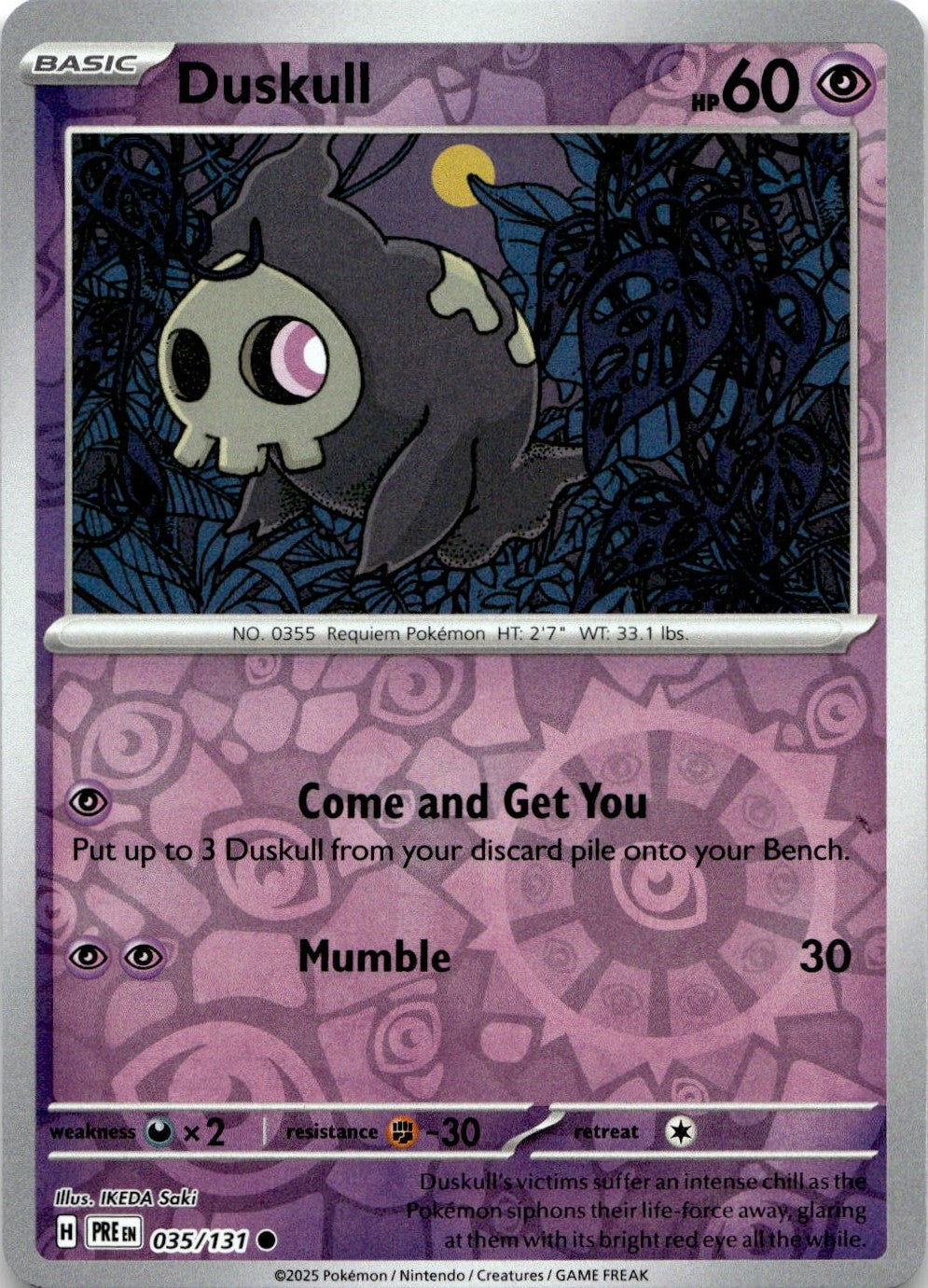 Duskull 035/131 Common Prismatic Evolutions Pokemon Reverse Holo Near Mint