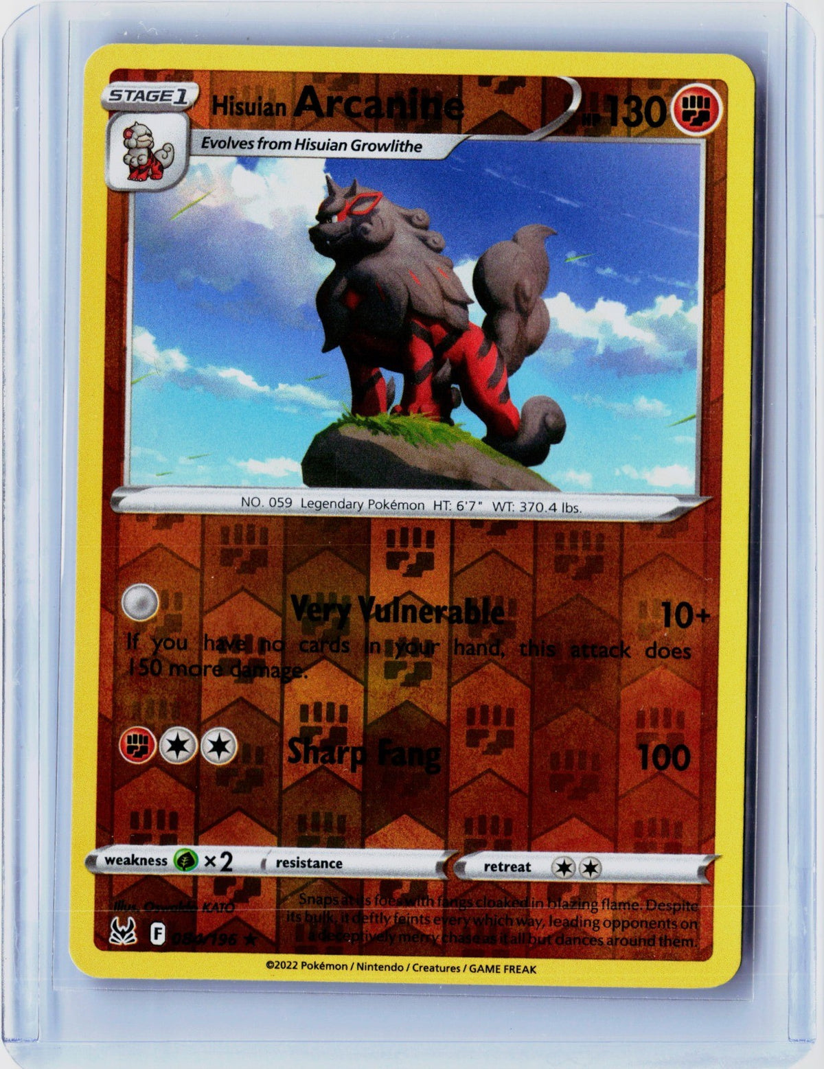 Hisuian Arcanine Reverse Holo Holo Rare SWSH11: Lost Origin 084/196 NM