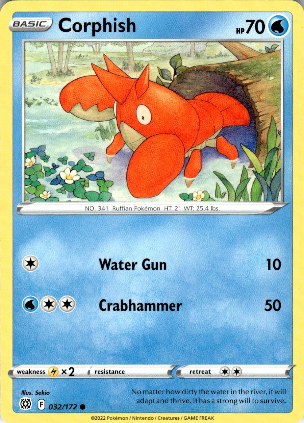 2022 POKEMON CORPHISH 032/172 COMMON BRILLIANT STARS NEAR MINT