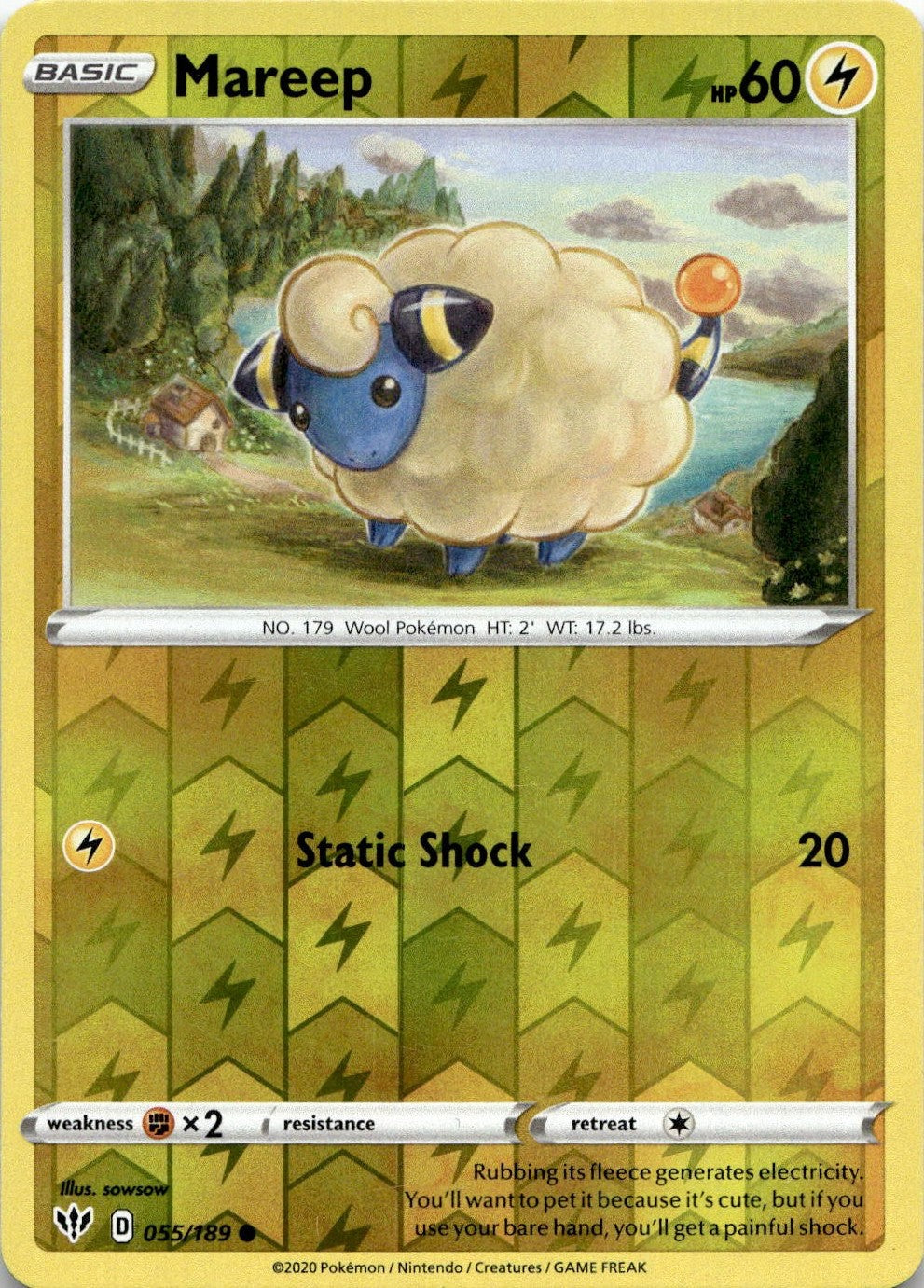 Mareep 055/189 Common Darkness Ablaze Pokemon Reverse Holo Lightly Played