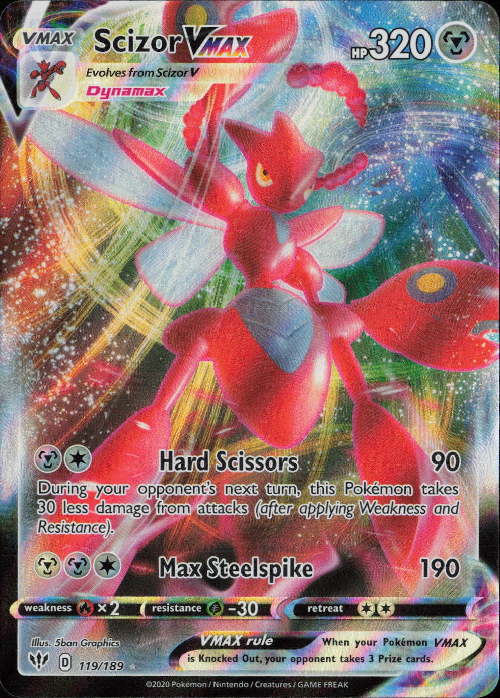 Scizor VMAX Holo Ultra Rare SWSH03: Darkness Ablaze 119/189 NM