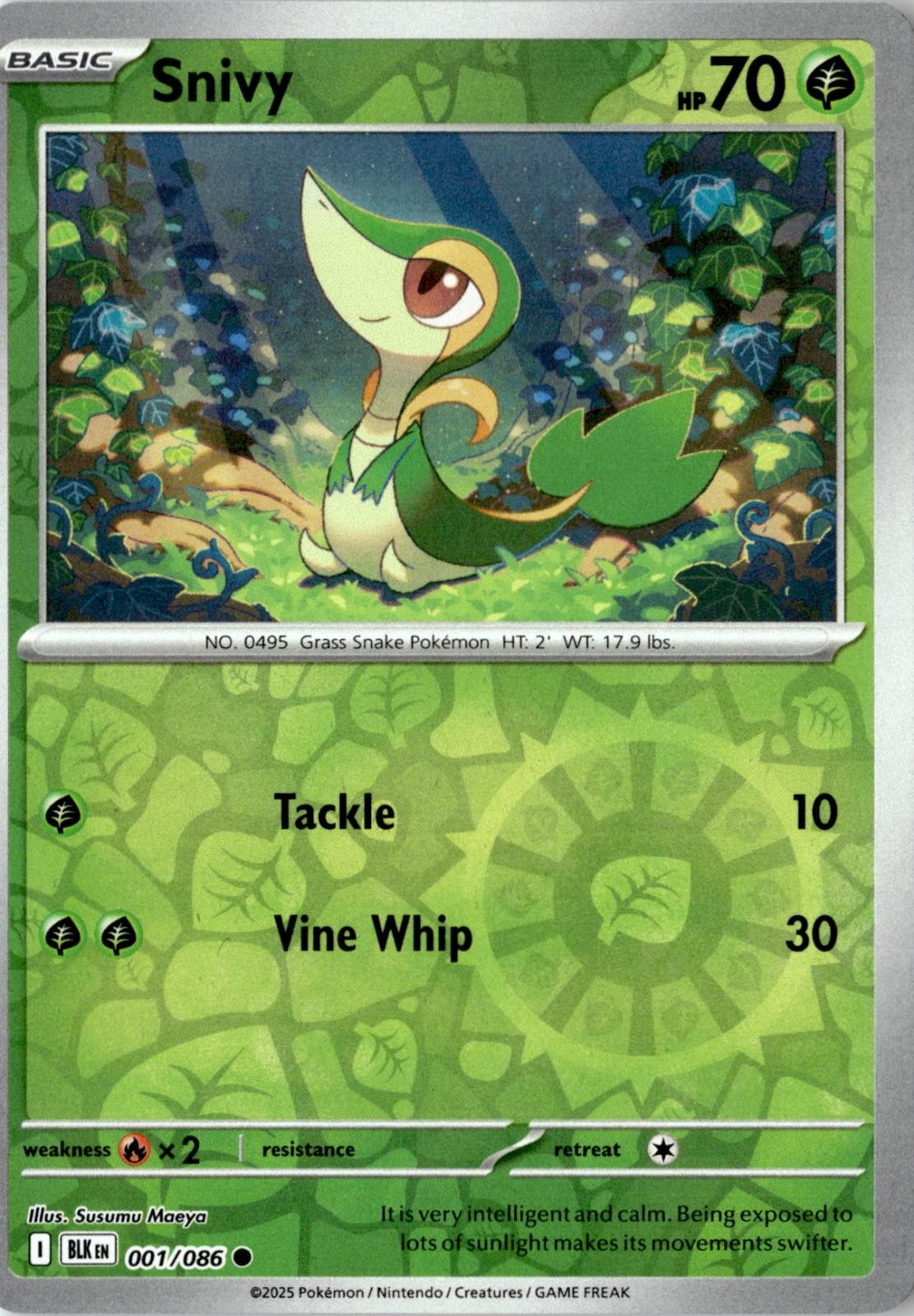 2025 POKEMON SNIVY 001/086 COMMON BLACK BOLT REVERSE HOLO NEAR MINT
